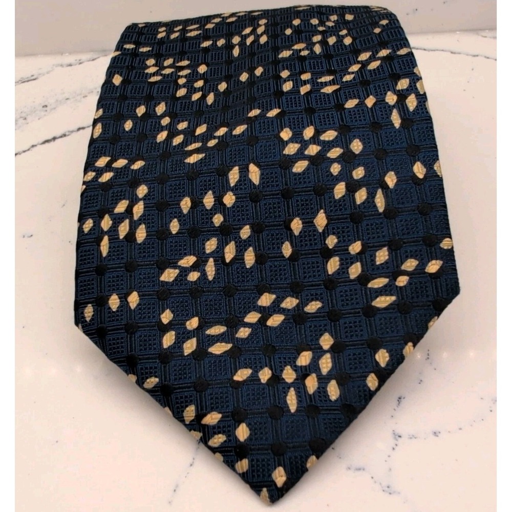 Canali 100% Silk Tie Navy‎ Blue Geometric Made in Italy Luxury 3.5" 58"